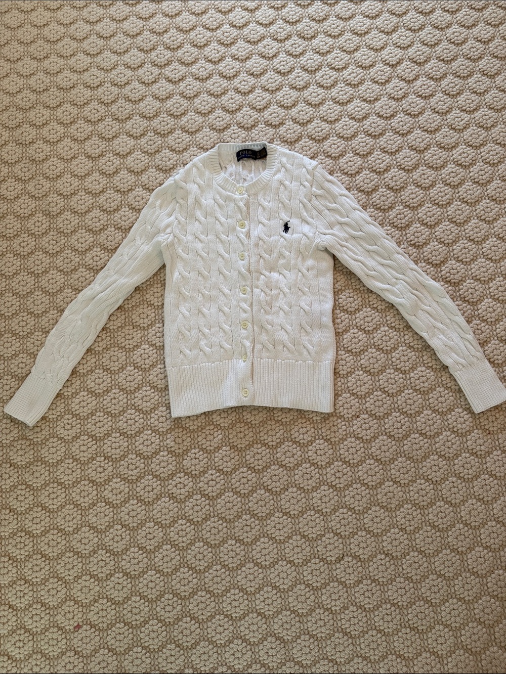 Ralph Lauren White Cable-Knit Button Cardigan